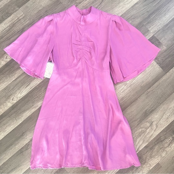 Free People Be My Baby Ruched Front Elbow Sleeve Dress Size 8 Pink - Picture 3 of 11